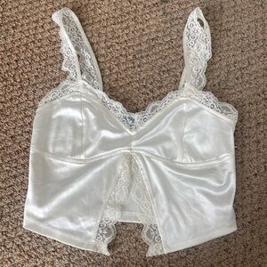 Elegant White Lace Trim Satin Camisole